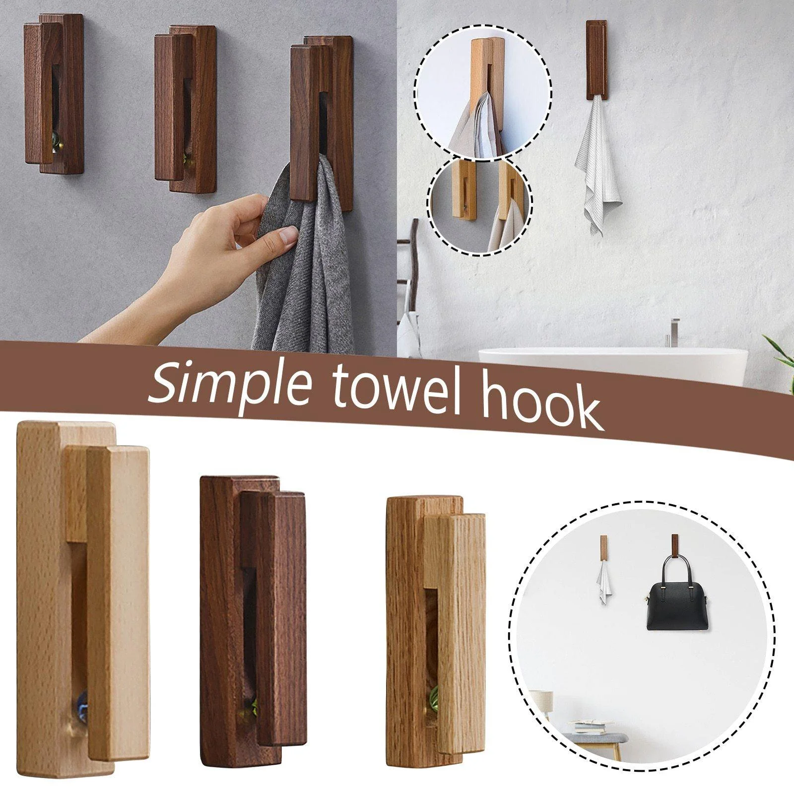 Rustic Wood Towel Clothes Hanger - Image 1