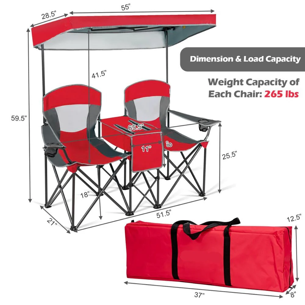 Double Folding Built-in Ice Box Camping Chair - Image 3