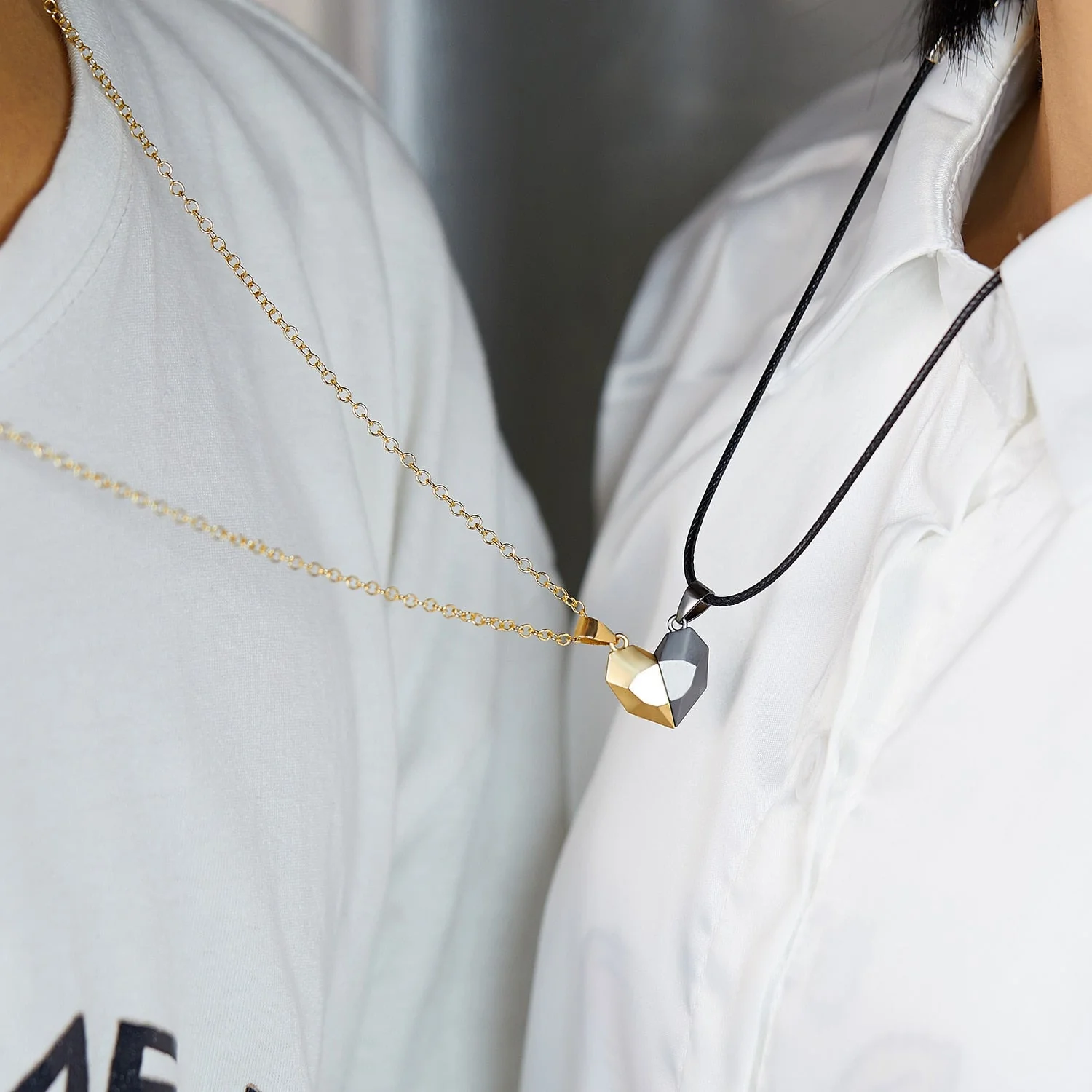 Magnetic Abstract Heart Couple’s Necklace