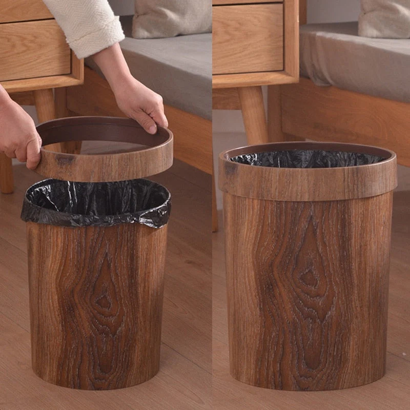 Elegant Retro Wooden Grain Trash Can - Image 3