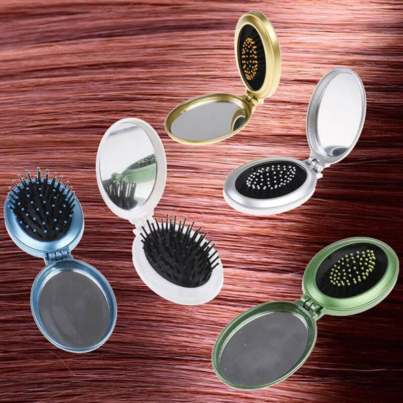 Pocket Beauty Mini Travel Hair Brush Mirror - Image 1