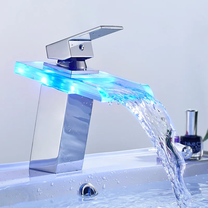 LED Brass Waterfall Modern Faucet - Image 1
