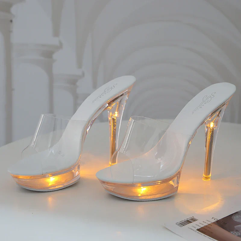 Light-Up Clear Transparent High Platform Heels - Image 3
