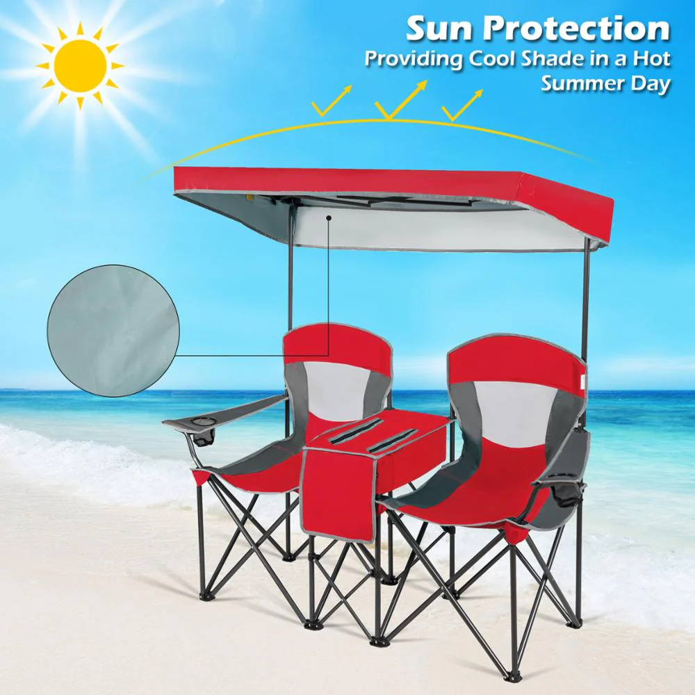 Double Folding Built-in Ice Box Camping Chair - Image 2