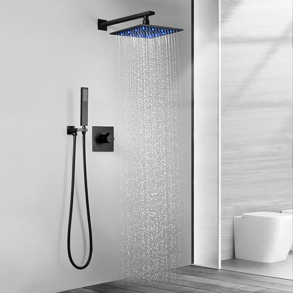 Matte Black Modern LED Modern Rainfall Shower Set - Image 2