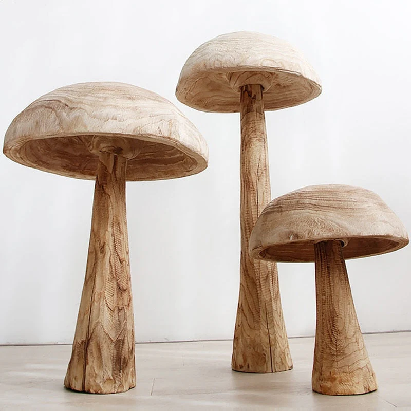 Mushroom Solid Wood Sculpture Home Decor - Image 1
