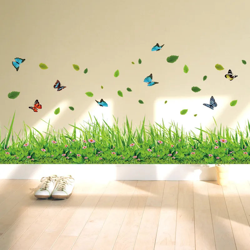 Serene Springtime Butterfly Green Grass Wall Stickers - Image 1