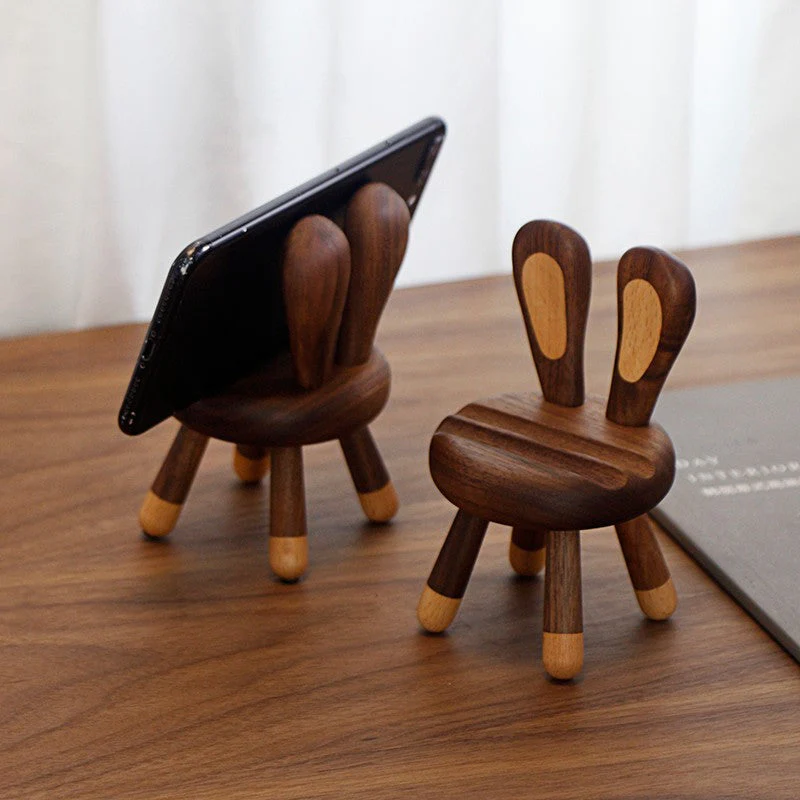 Minimalist Wooden Rabbit Phone Holder - Image 2