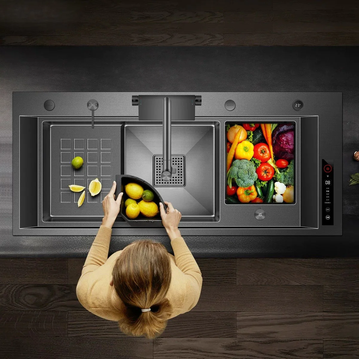 Smart Multi-Zone Gunmetal Kitchen Workstation Sink - Image 3