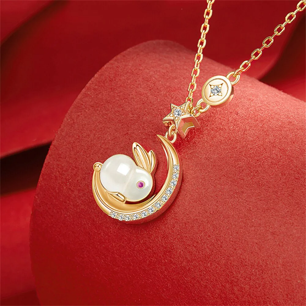 Sparkling Bunny Moon Charm Necklace - Image 2