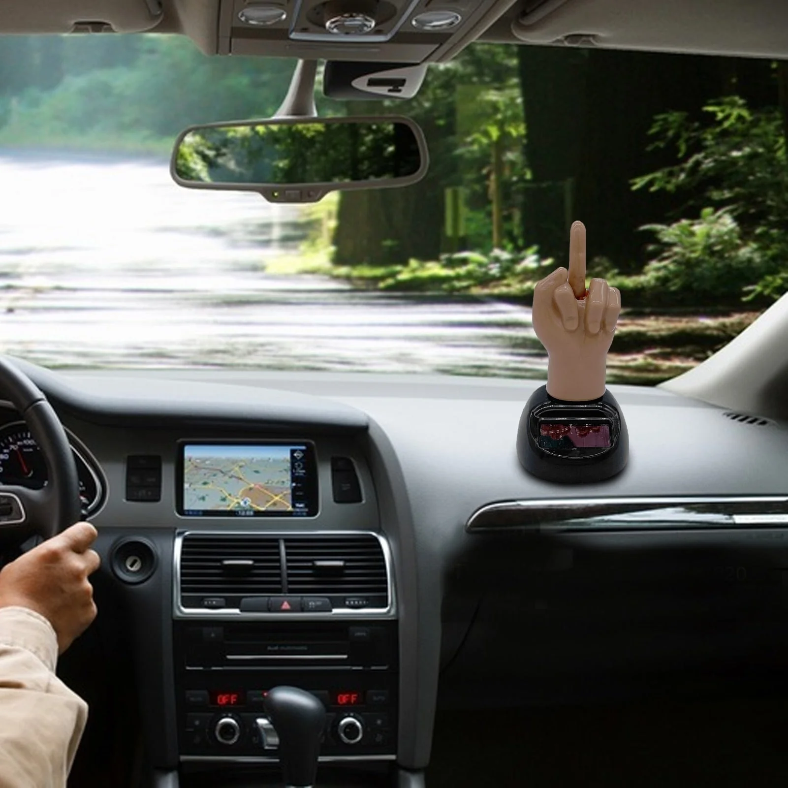 Car Dashboard Middle Finger Solar Power Decor