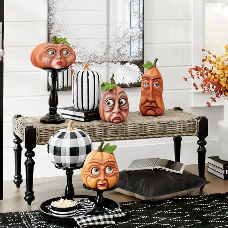 Expressive Pumpkin Faces Halloween Decoration - Image 3