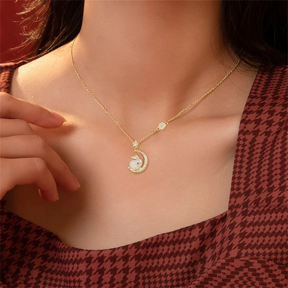 Sparkling Bunny Moon Charm Necklace - Image 3