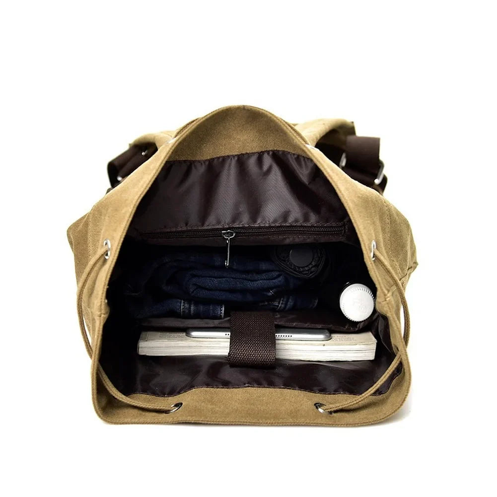 Casual Canvas Travel Bucket Backpack - Image 2