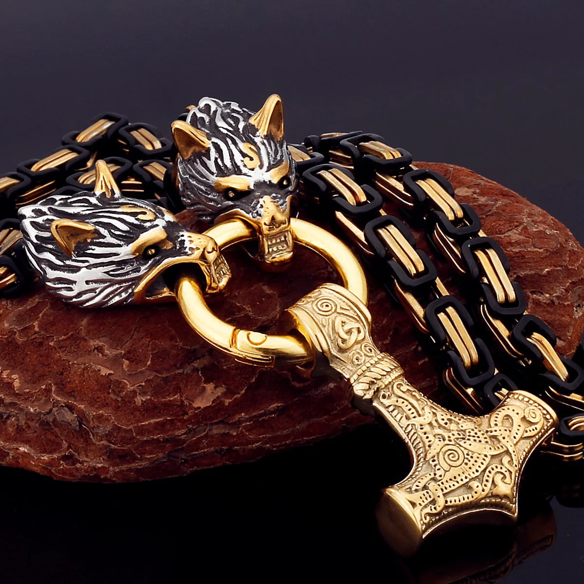 Nordic Viking Wolf Head Stainless Steel Necklace - Image 3