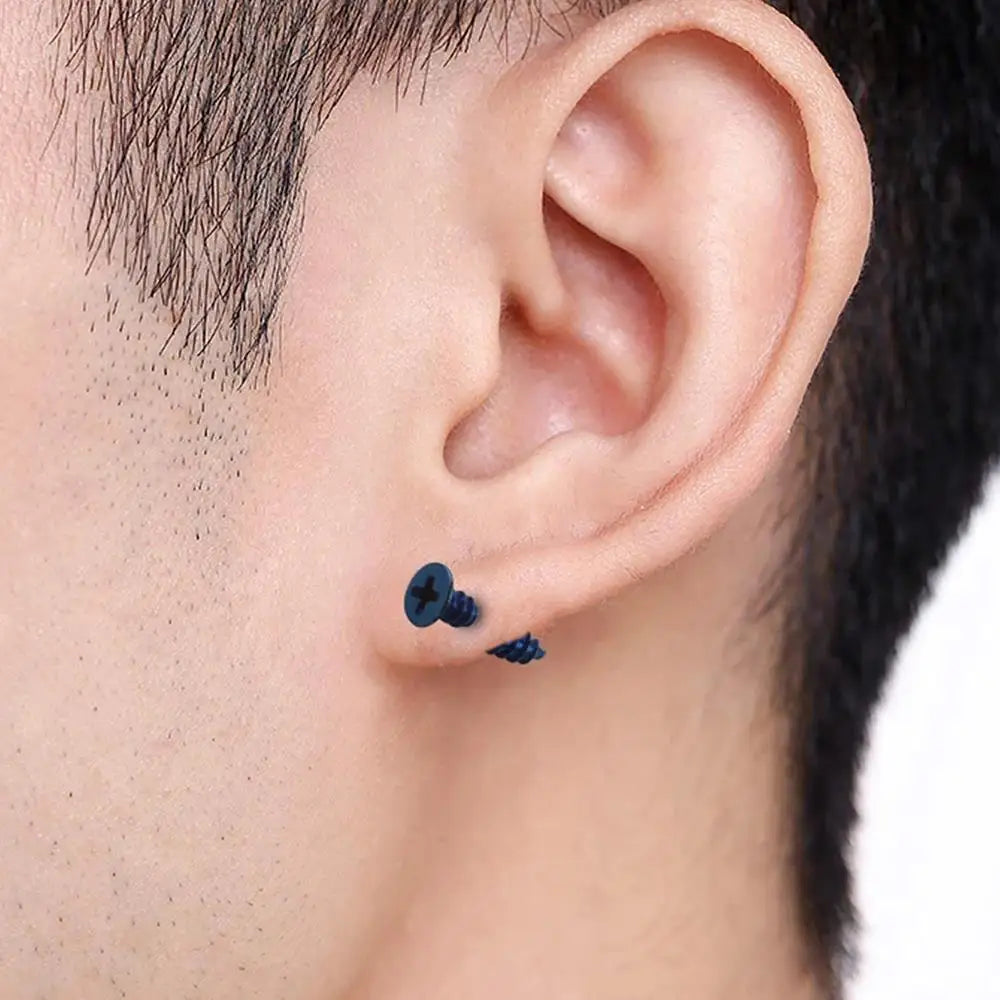 Realistic Screw Industrial Steel Earrings - Image 2