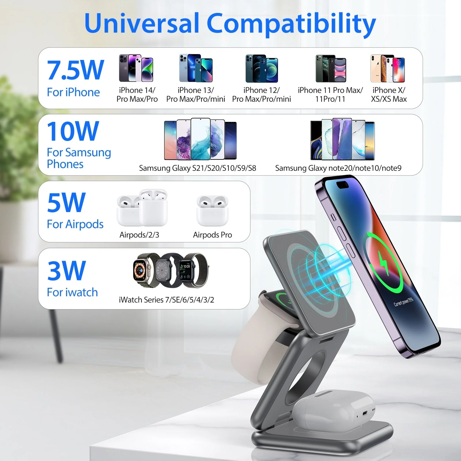3in1 Foldable Magnetic Smart Wireless Charger Stand - Image 3