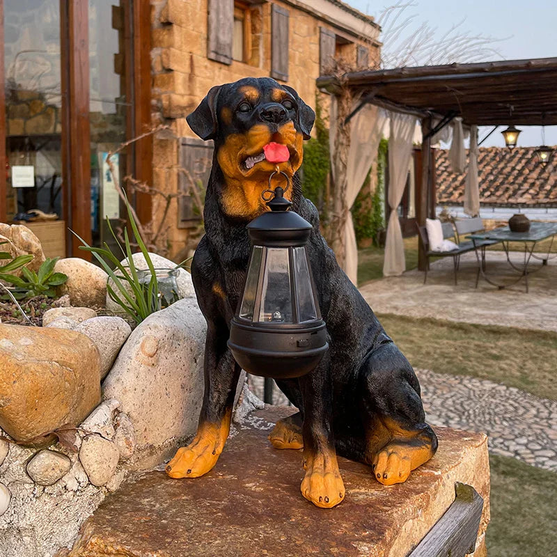 Solar-Powered Outdoor Resin Dog Statue Lamp - Image 3