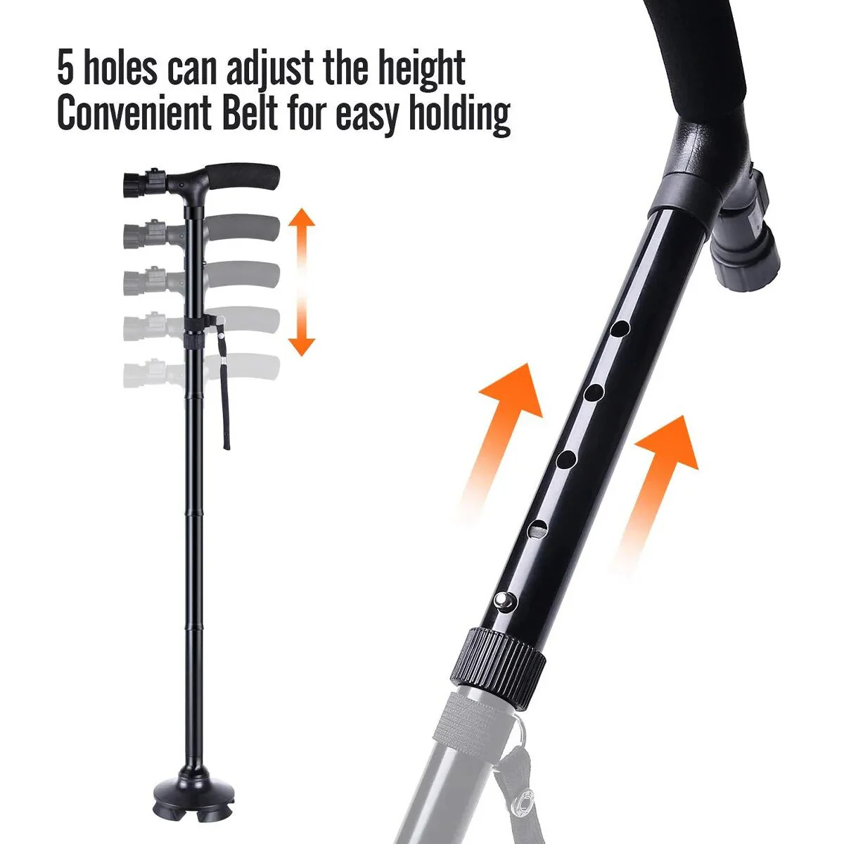 Stable Adjustable LED Light Anti-slip Walking Stick - Image 2