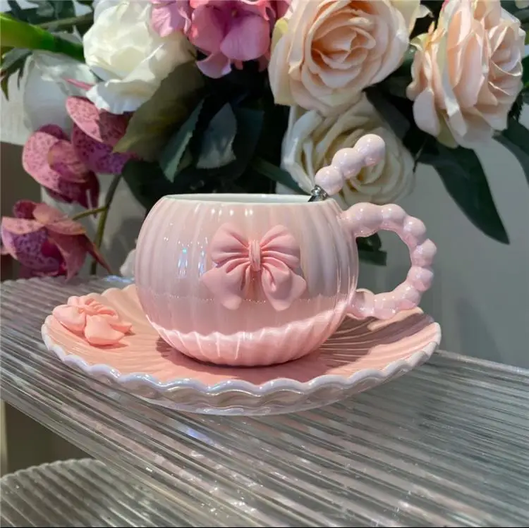 Pastel Bowknot Ribbed Teacup - Image 1