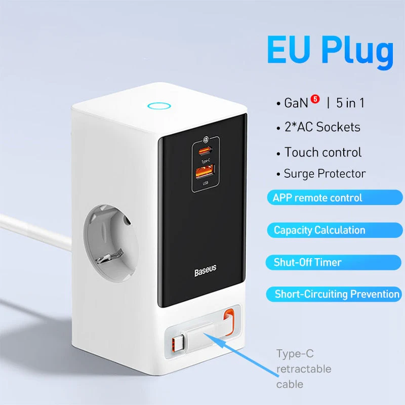 Retractable Cable Fast Charging Digital Power Strip - Image 3