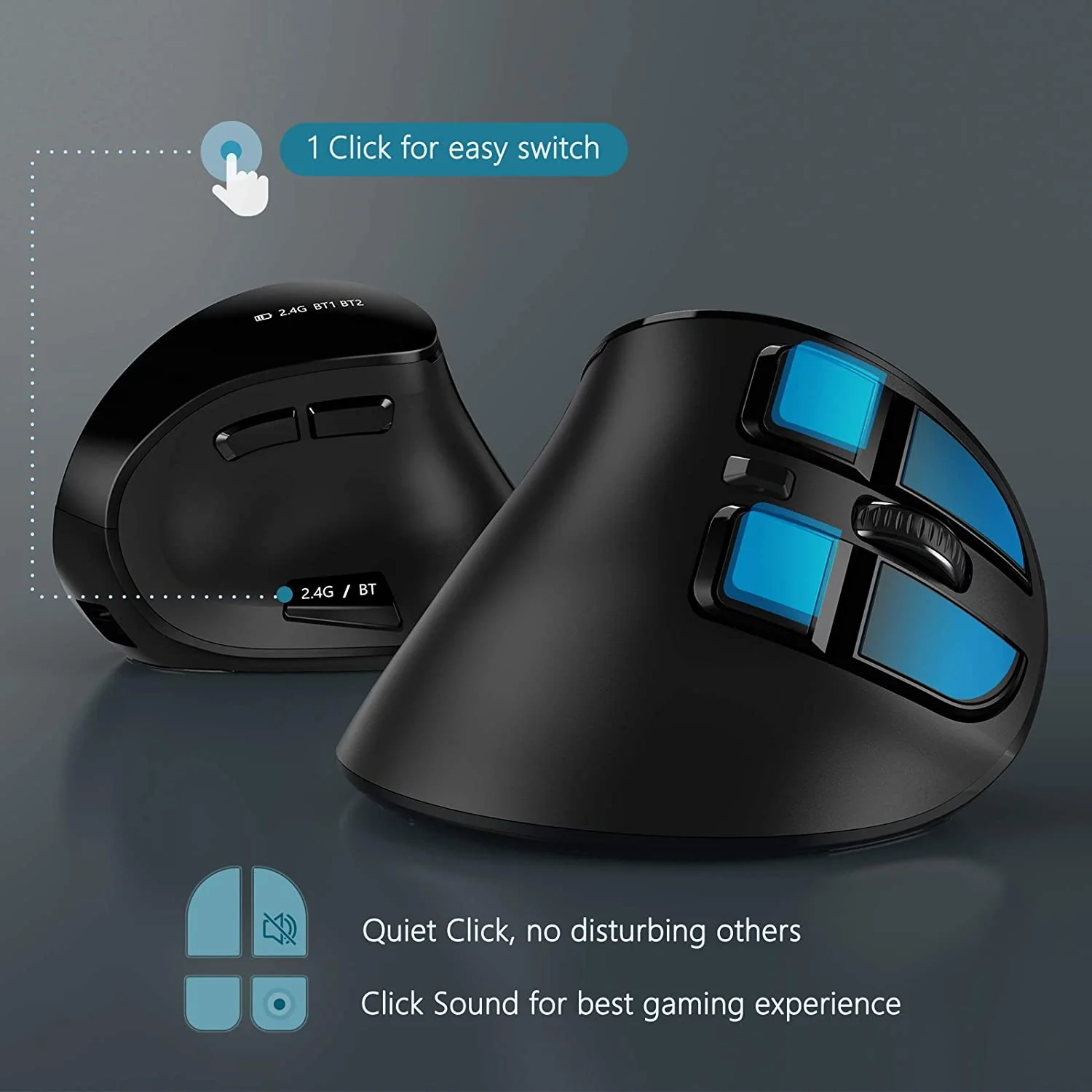 Vertical Ergonomic Soft Click Wireless Mouse - Image 3
