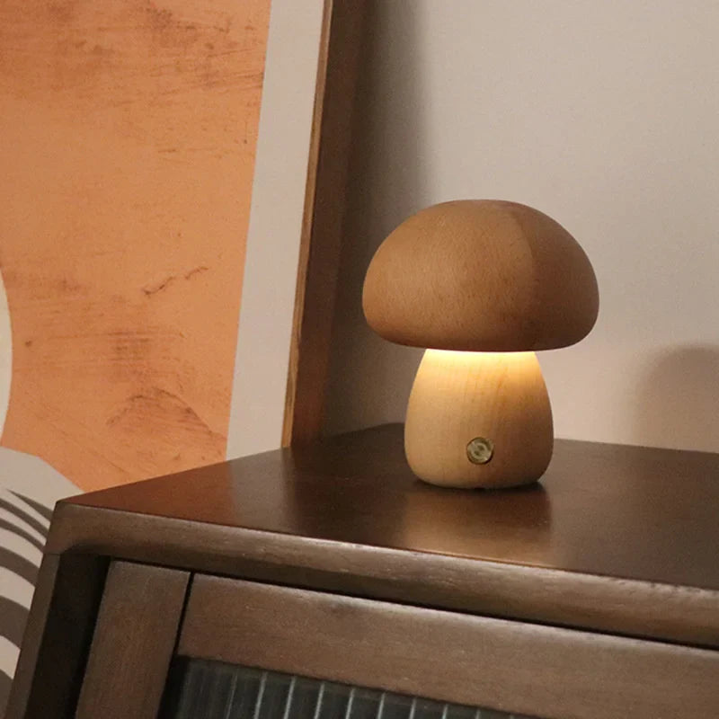 Touch Switch Wooden Mushroom LED Night Lamp - Image 1