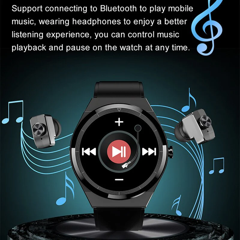 Classical Style Leather Built-in Bluetooth Headphones Smart Watch - Image 2