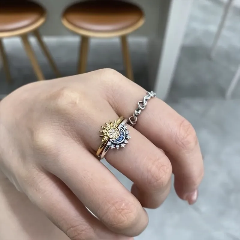 Celestial Sun and Moon Charm Sparkling Ring - Image 2