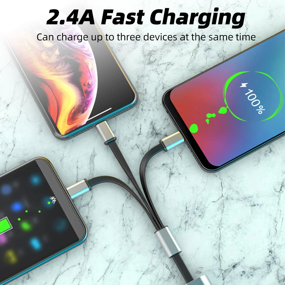 3in1 Metal Anti-Scratch Fast USB Smart Charging Cable - Image 2