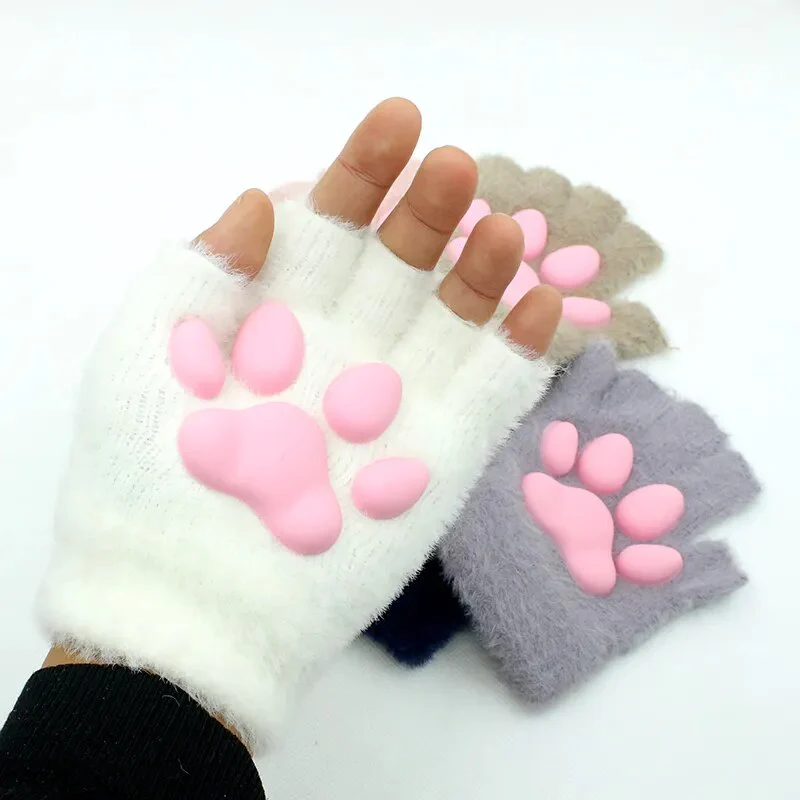 3D Cat Paw Soft Fingerless Gloves - Image 3