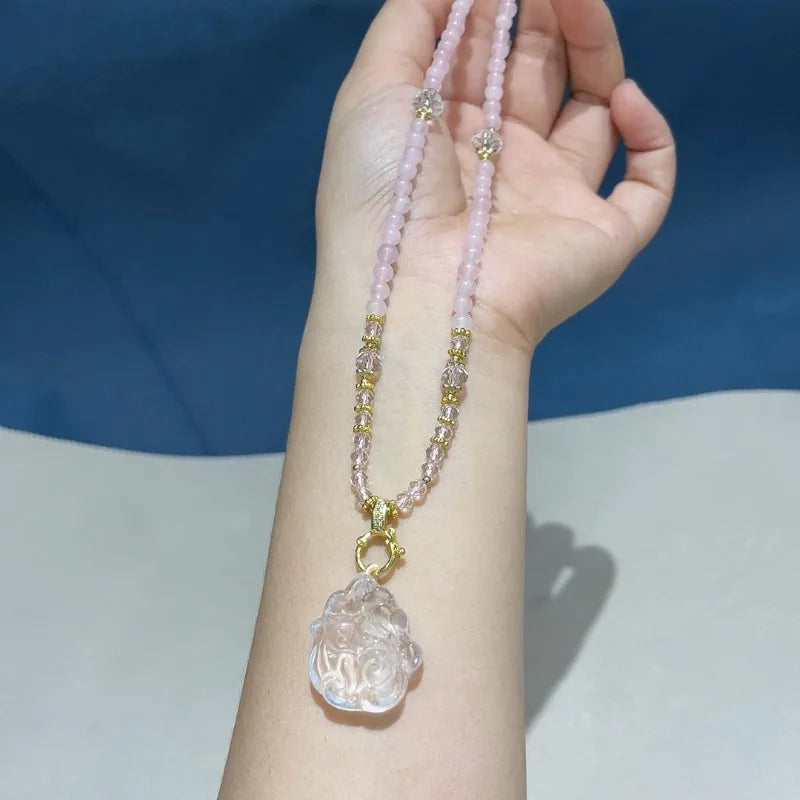 Vintage Style Rose Quartz Pendant Necklace - Image 1