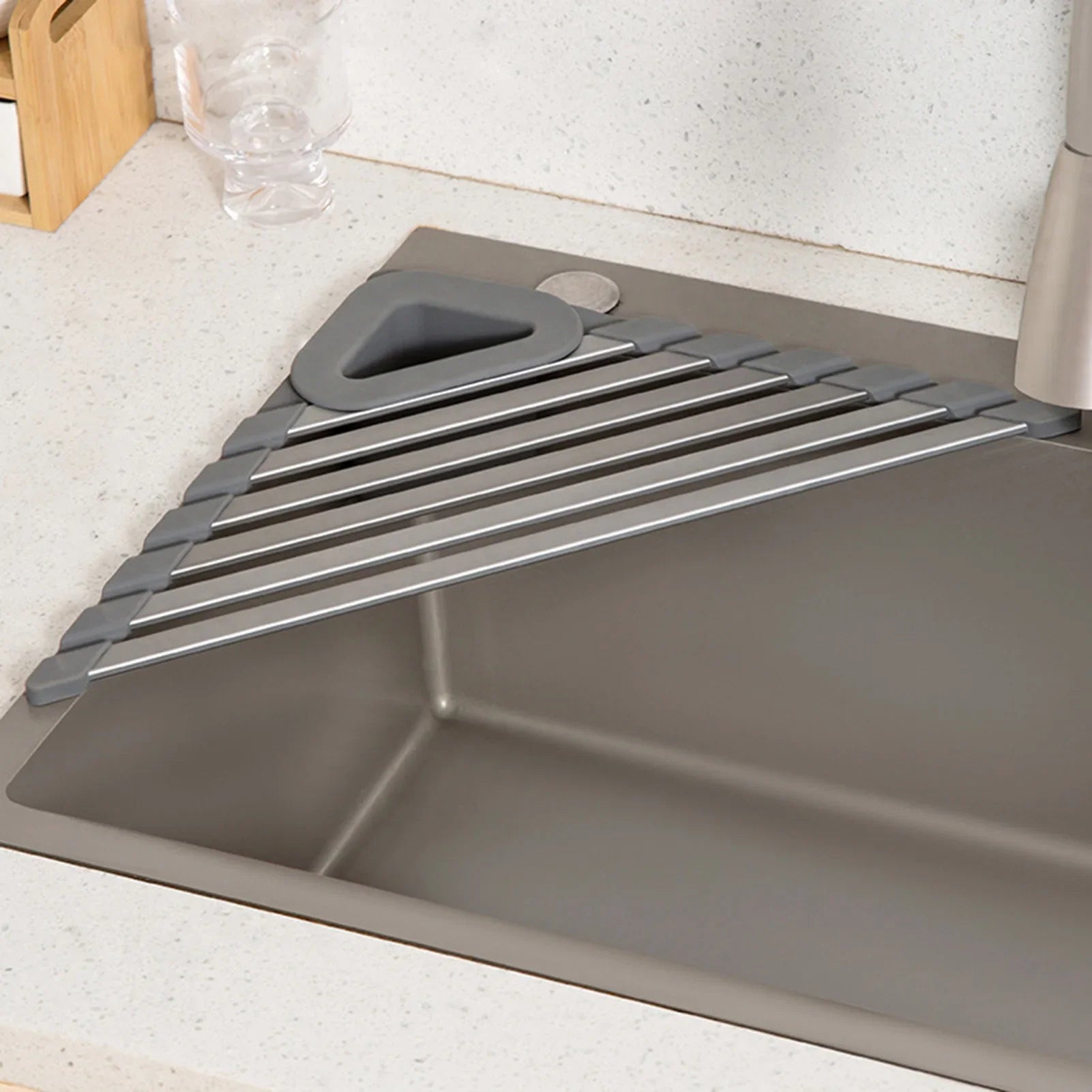 Sink Mounted Triangle Drainage Rack Kitchen Storage Shelf - Image 1