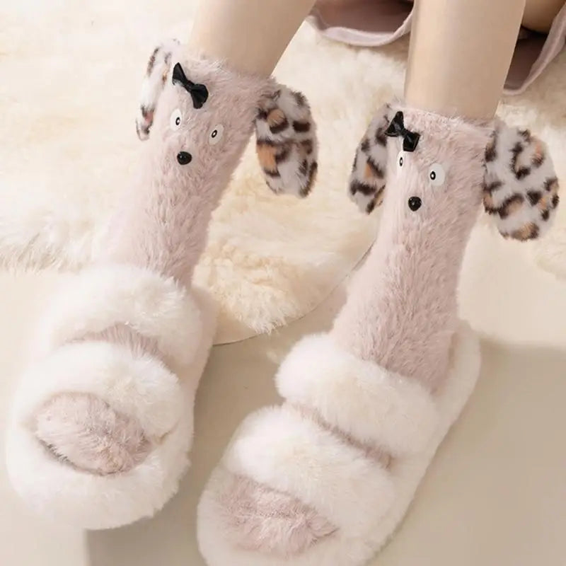 Soft Puppy Ears Fuzzy Warm Socks - Image 1