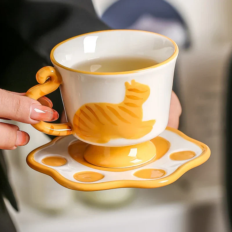 Orange Cat Handcrafted Ceramic Coffee & Tea Set - Image 3