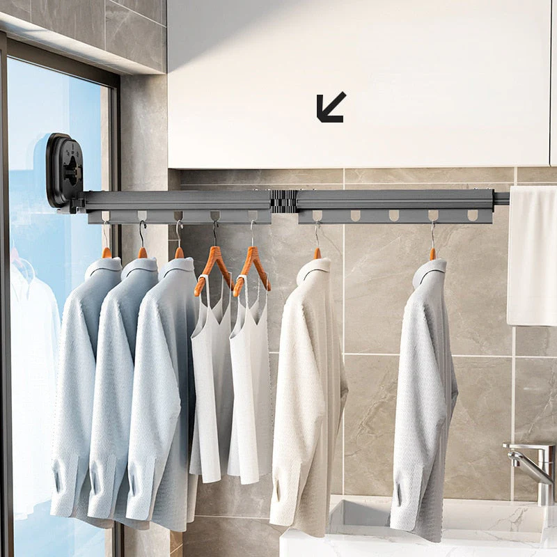 Easy Hang Wall-Mounted No-Punch Retractable Laundry Rack - Image 2