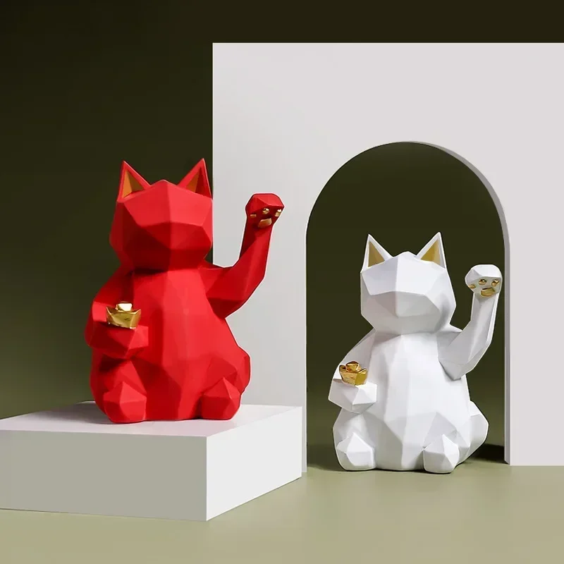 Nordic Minimalism Geometry Lucky Cat Statues - Image 1