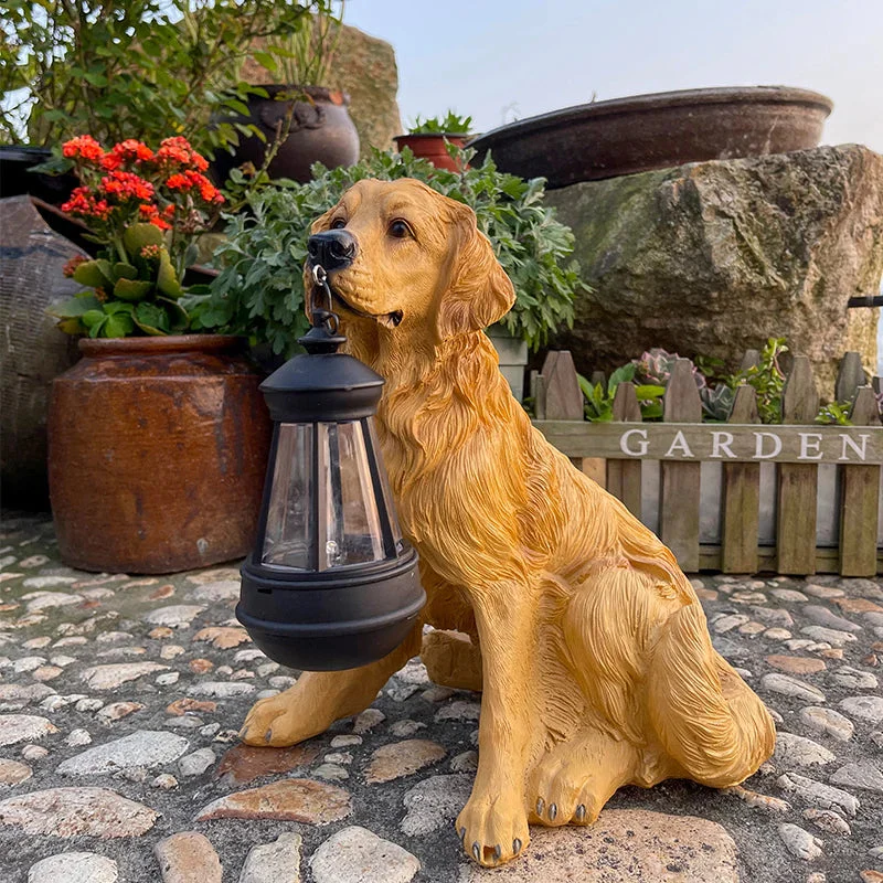 Solar-Powered Outdoor Resin Dog Statue Lamp - Image 1