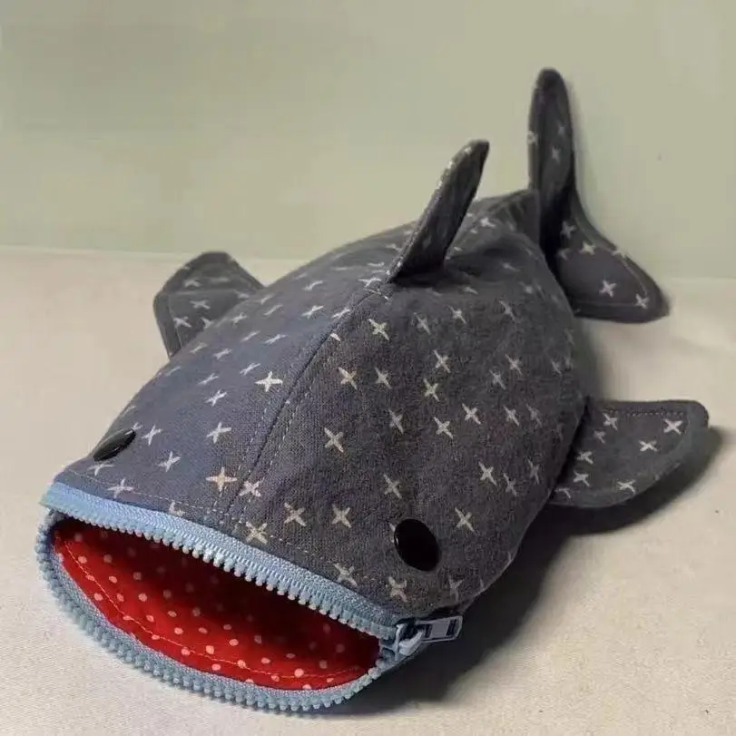 Deep Blue Shark Zipper Pencil Case - Image 3