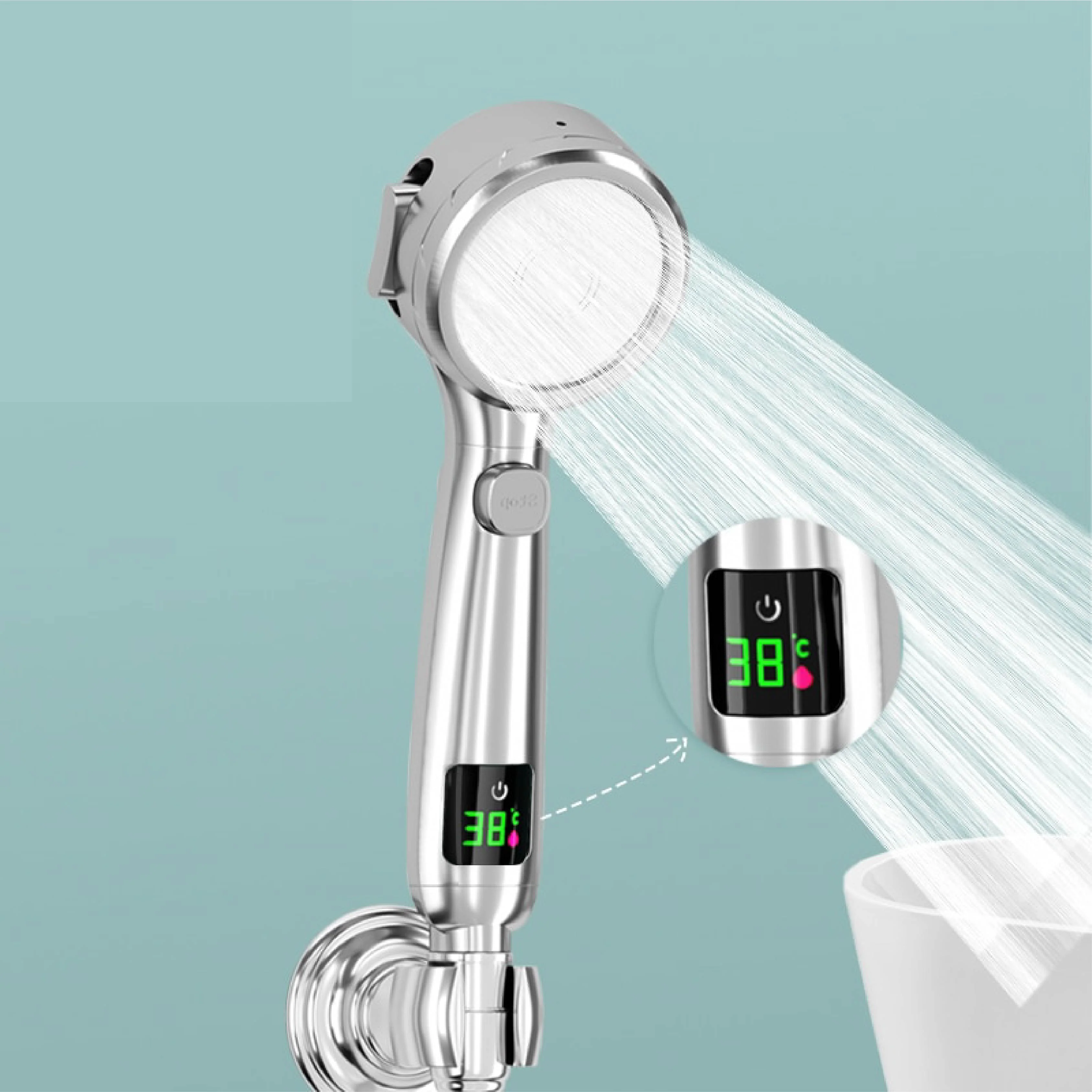 Temperature Display High Pressure Shower Head - Image 2