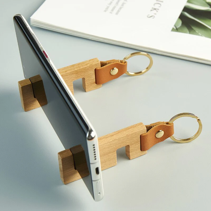 Portable Keychain Wood Phone Stand - Image 2