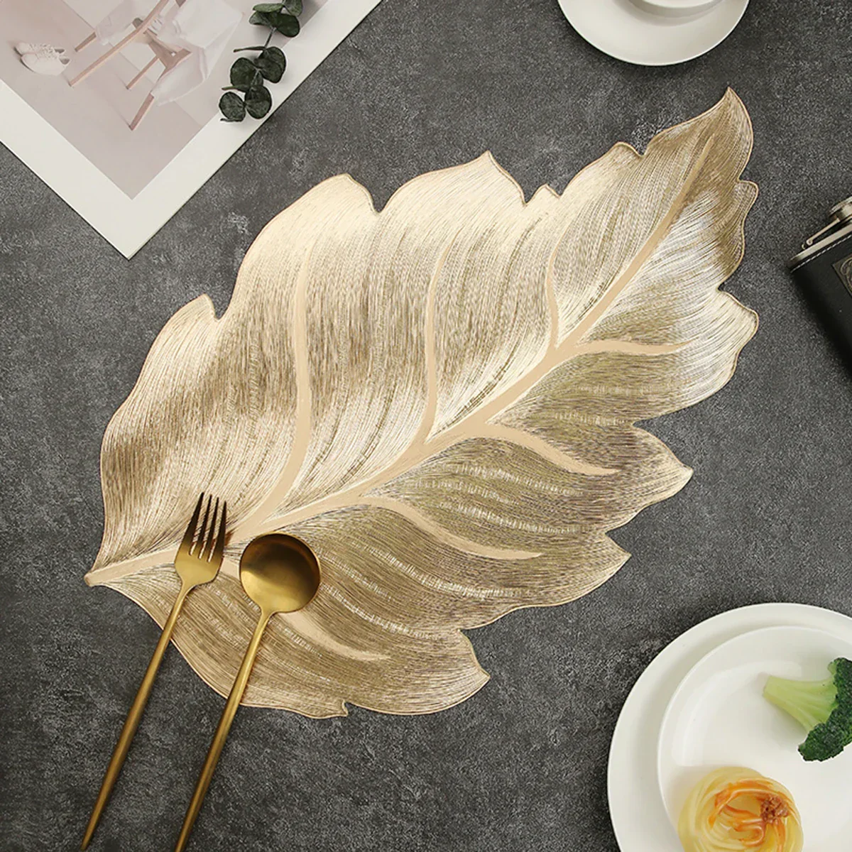 Gold Leaf Shape Decorative Serving Tray - Image 2