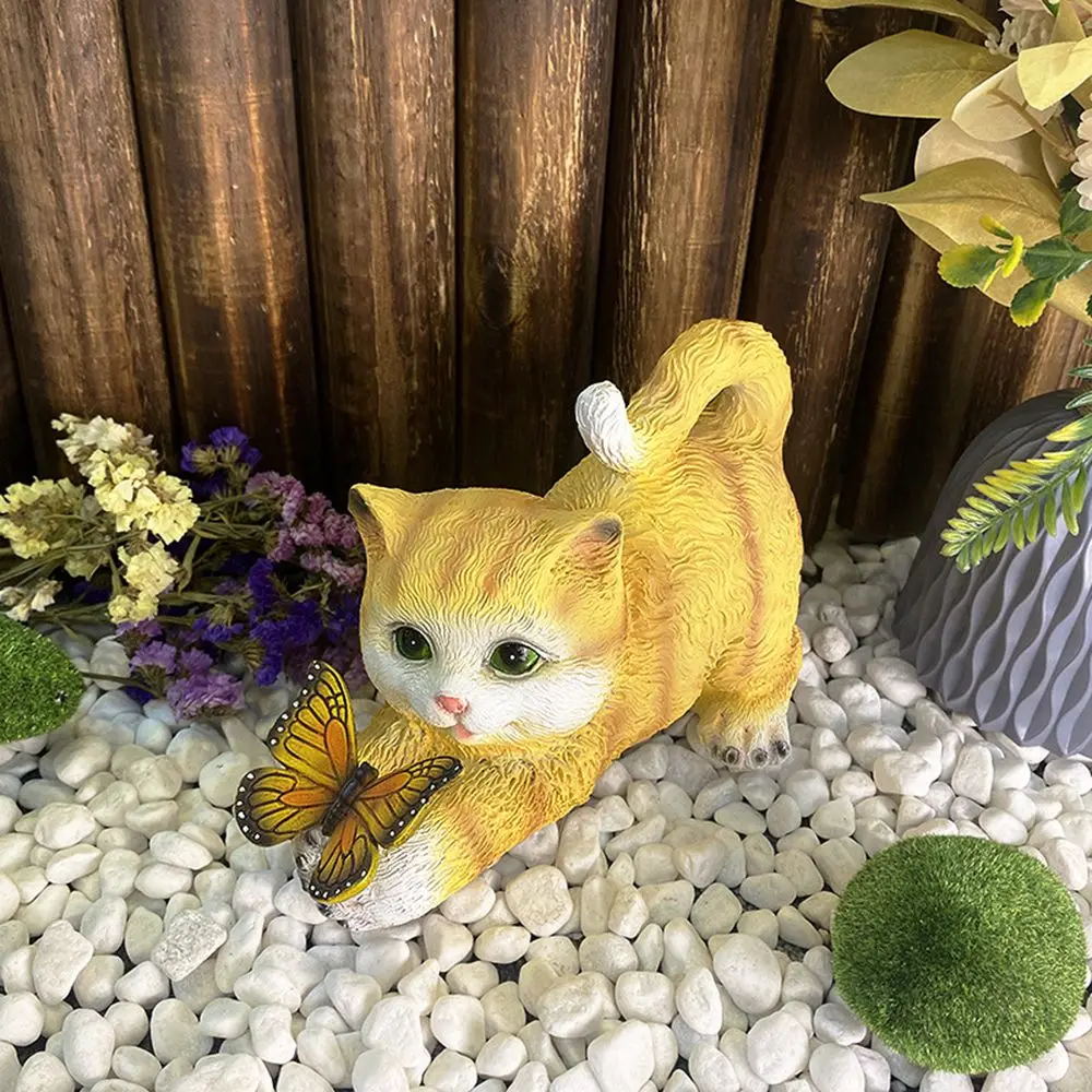 Butterfly Catcher Cat Resin Decorative Lamp - Image 3