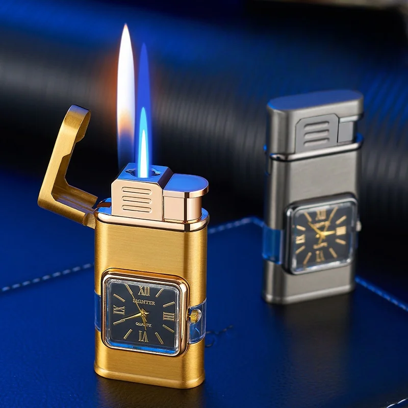 Dual Flame Built-in Watch Butane Gas Lighter - Image 3