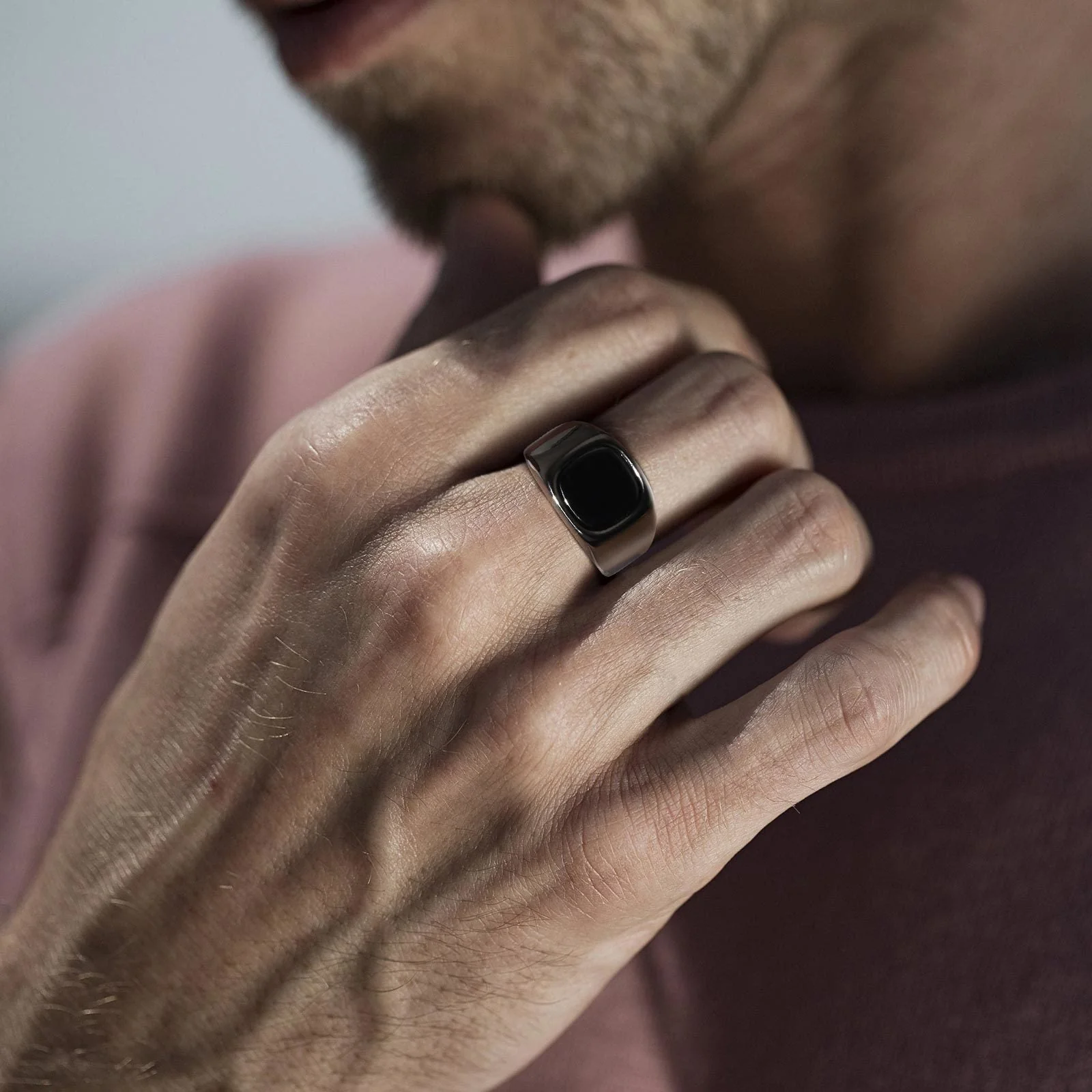 Black Storm Stone Stainless Steel Ring - Image 3