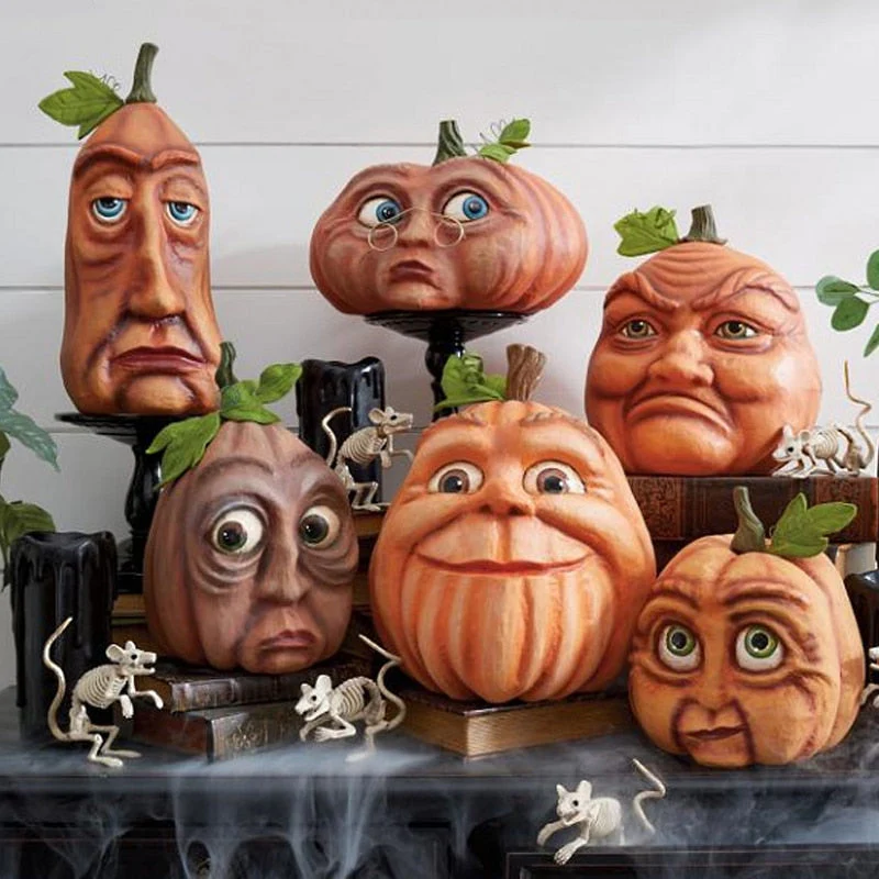 Expressive Pumpkin Faces Halloween Decoration - Image 1