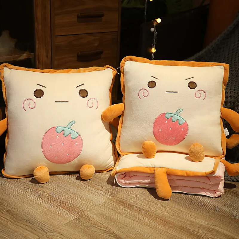 Playful Cartoon Toast Foldable Travel Pillow Blanket - Image 2