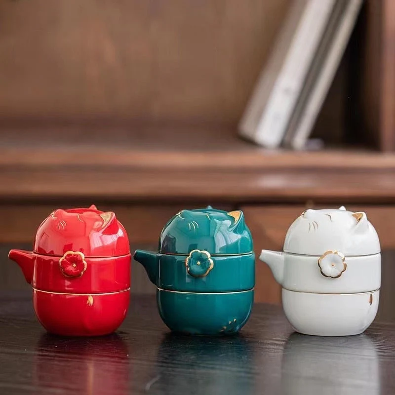 Luck Cat Ceramic Quick Cup Tea Set - Image 2