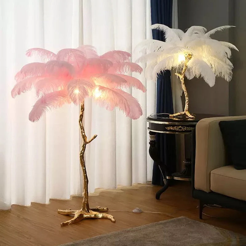 Nordic Glow Luxury Ostrich Feather Chic Floor Lamp - Image 1