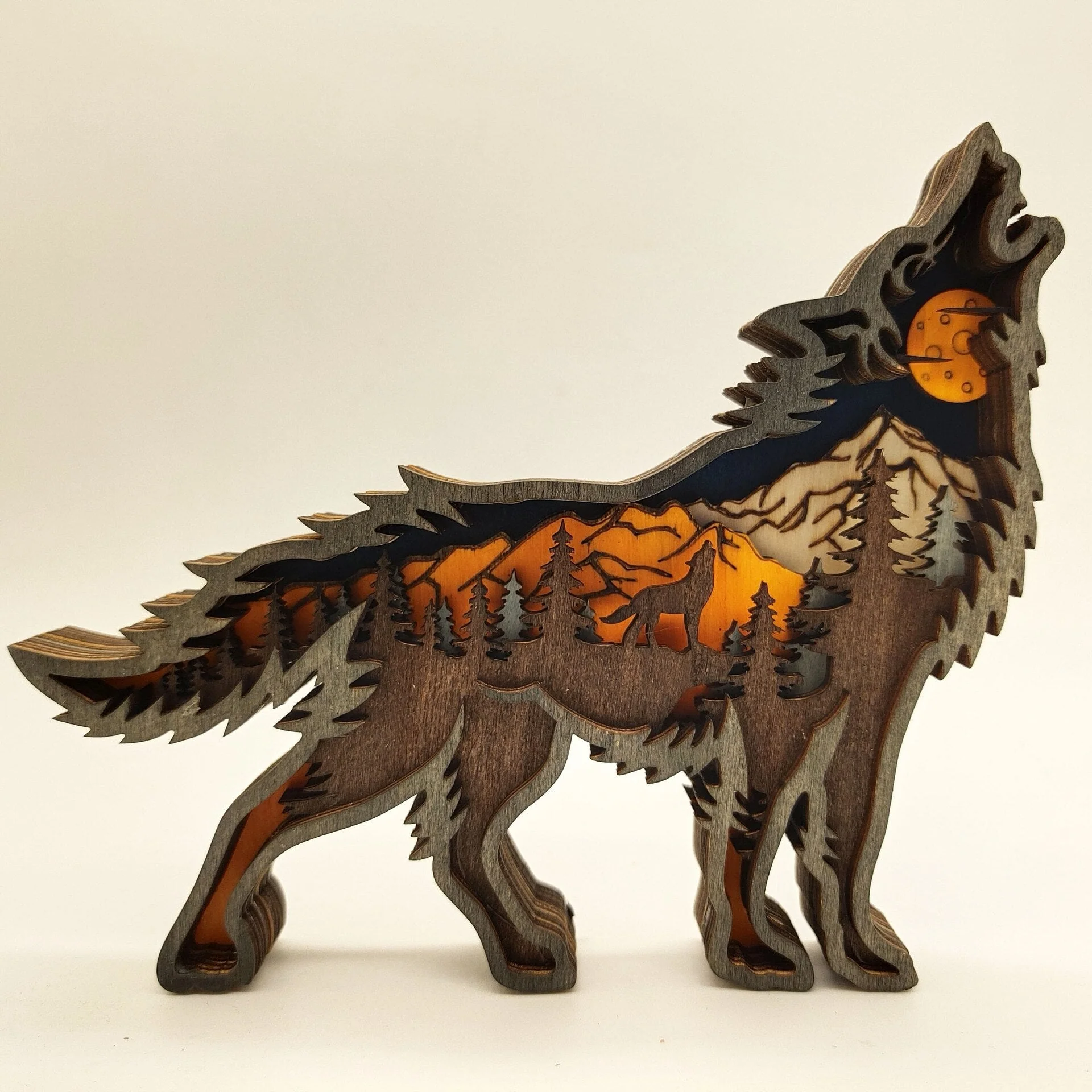 Nightglow Wooden Craft Wolf Decor - Image 3